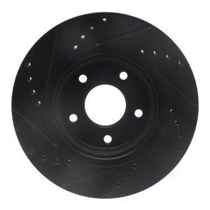 Nissan Rogue Brake Rotor (1) - Front Right - R1 Concepts - Drilled & Slotted - Black - `14-`23